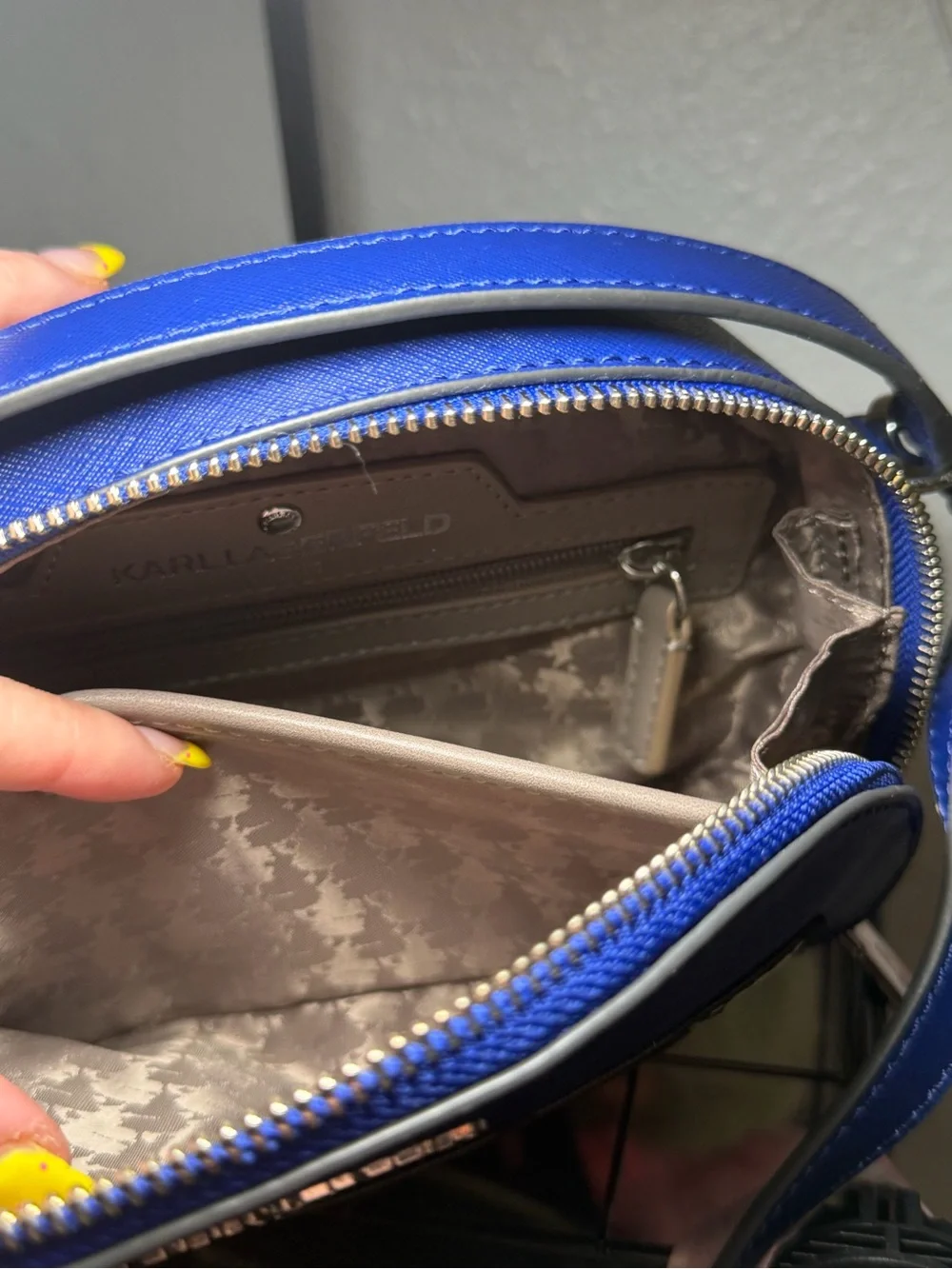 Unique Karl Lagerfeld Paris K/Ikonik Maybelle Dome Crossbody Blue Peekaboo Bag